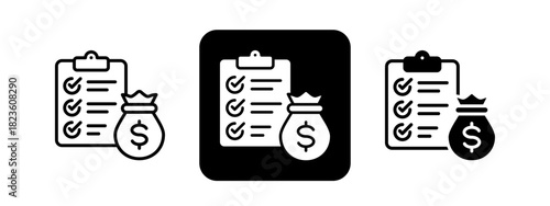 Financial Planning  Solid color and black line drawing vector illustration set