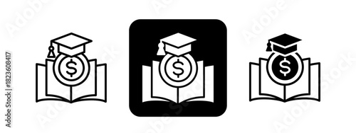 Financial Literacy  Solid color and black line drawing vector illustration set