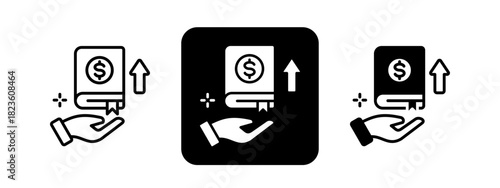 Financial Education  Solid color and black line drawing vector illustration set