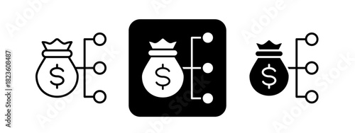 Income  Solid color and black line drawing vector illustration set