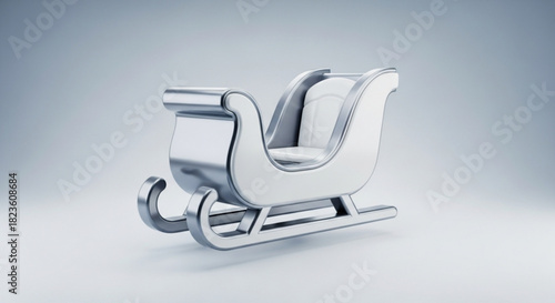 Shiny silver 3d rendering of a classic sleigh light gray background, perfect for holiday and winter themes