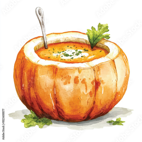 yuniazizah__a_cute_Soup_served_inside_a_hollowed-out_pumpkin_in_2a7396b1-8336-4317-aee0-b9a57670c905