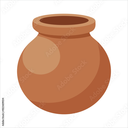 Handmade terracotta clay pot for culinary preparations isolated vector illustration on white background