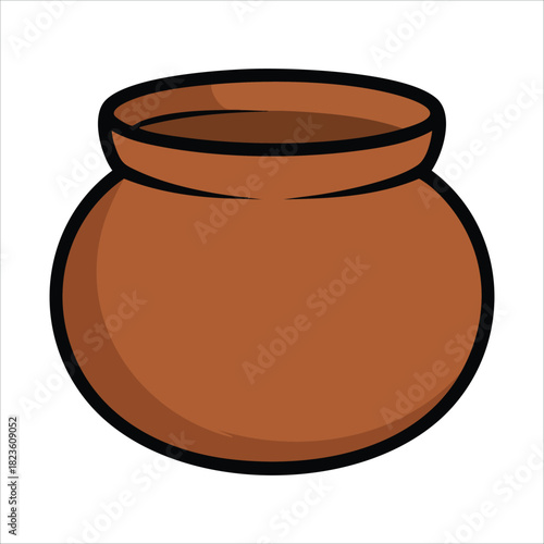 Handmade terracotta clay pot for culinary preparations isolated vector illustration on white background