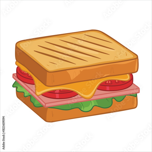 Massive layered sandwich with assorted fresh ingredients isolated vector illustration on white background