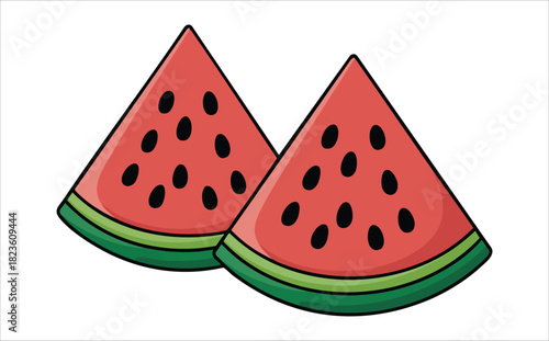 Fresh watermelon slice with red pulp black seeds isolated vector illustration on white background
