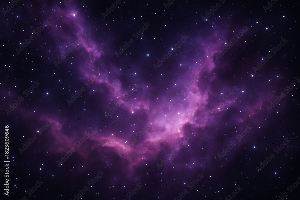 Fototapeta premium Stunning cosmic background of deep space featuring glowing purple nebula with scattered stars symbolizing universe galaxy and astronomy wonder