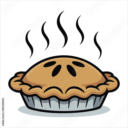 Fresh baked apple pie with cinnamon filling dessert isolated vector illustration on white background