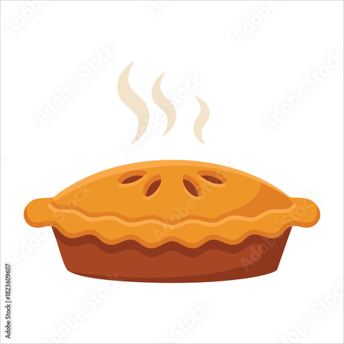 Fresh baked apple pie with cinnamon filling dessert isolated vector illustration on white background