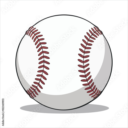 Professional baseball sport game ball with red stitching isolated vector illustration on white background