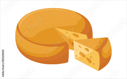 Assorted cheese collection whole wheels and sliced pieces isolated vector illustration on white background