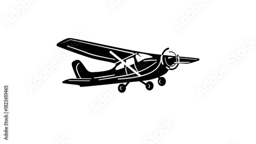 Propeller Airplane, black isolated silhouette