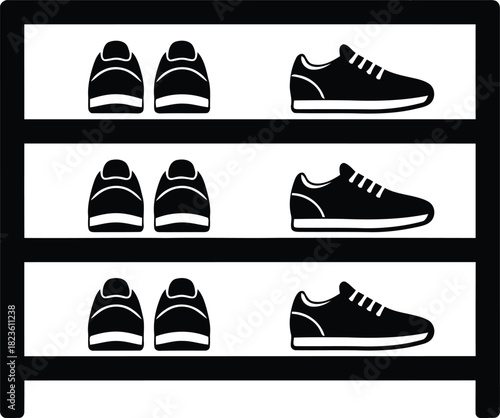 Shoe Cabinet with Pairs Sneakers, Organizing Footwear in Home Furniture for Entrance Hall Storage Shelves, Comfortable Fashion Design Concept