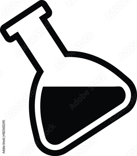 Outline of Flask with Liquid Chemical Experiment in Laboratory Black Silhouette Scientific Study and Pharmaceutical Research Tool Isolated