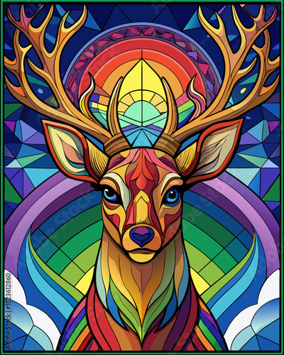 Deer real,Stained Glass Style , rainbow color