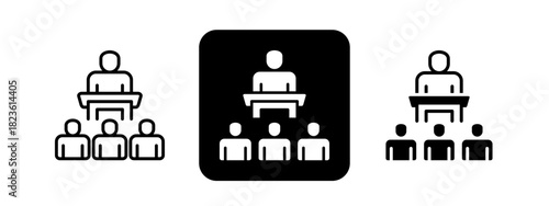 Conference  Solid color and black line drawing vector illustration set