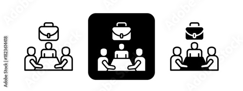 Meetings  Solid color and black line drawing vector illustration set