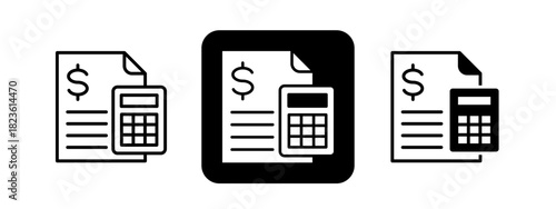 Expense  Solid color and black line drawing vector illustration set