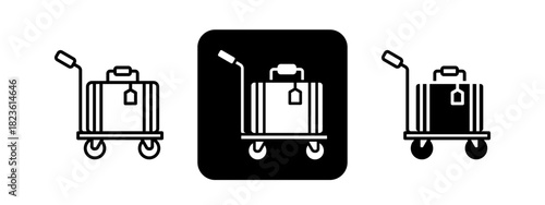 Luggage  Solid color and black line drawing vector illustration set
