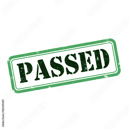 A green rubber stamp impression with the word 'PASSED' in bold capital letters, featuring a distressed texture on a white background, indicating approval or success.