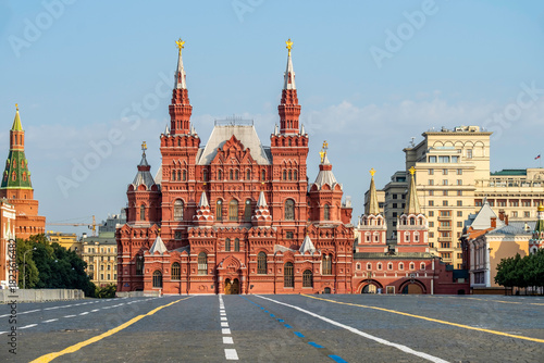 The State Historical Museum, located on the northern side of Red Square in Moscow, Russia