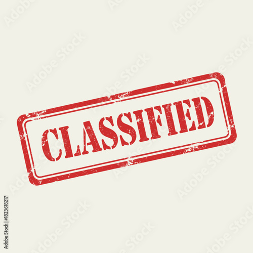 A red rectangular rubber stamp with the word "CLASSIFIED" on a light beige background, indicating restricted information.
