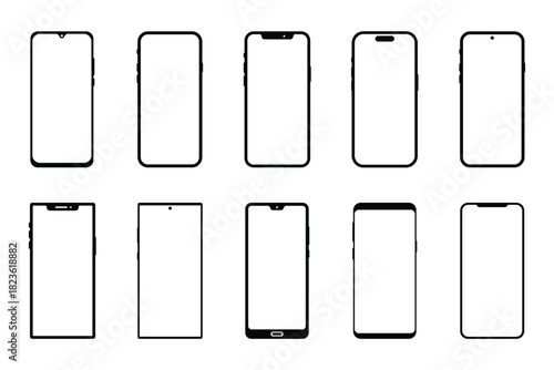 Schilderij op canvas Modern smartphone  with black frame mockup set vector illustration