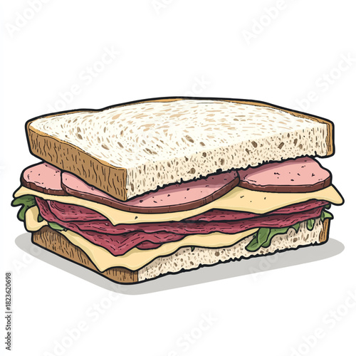 Delicious doubledecker sandwich with cheese and meat