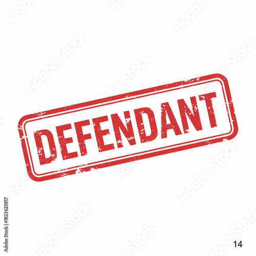 A red rectangular rubber stamp with the word 'DEFENDANT' in capital letters, featuring a distressed and grunge texture on a white background.