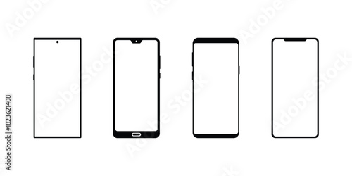 Minimal smartphone mockup with blank white screen, front view layout, and outline styles.  Realistic models smartphone with transparent screens of Vector  . eps 10