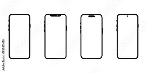 Minimal smartphone mockup with blank white screen, front view layout, and outline styles.  Realistic models smartphone with transparent screens of Vector  . eps 10