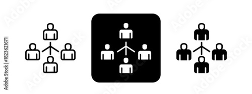 Organization Chart  Solid color and black line drawing vector illustration set