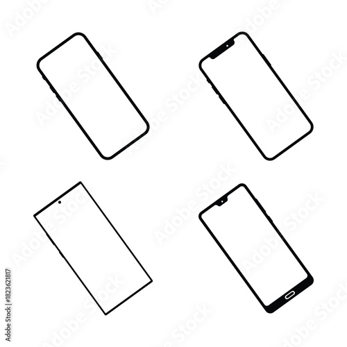 Minimal smartphone mockup with blank white screen, front view layout, and outline styles.  Realistic models smartphone with transparent screens of Vector  . eps 10