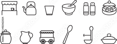 Kitchenware collection vector line icons cooking elements