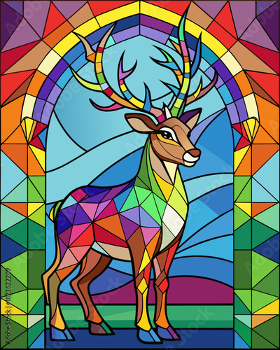 reindeer real,Stained Glass Style , rainbow color