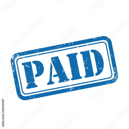 A blue rubber stamp with the word PAID inside a rectangular frame, indicating payment.