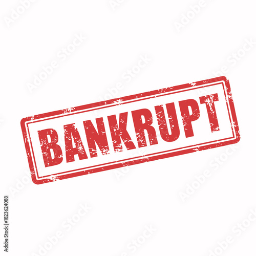 A red rubber stamp with the word BANKRUPT imprinted on it, isolated on a white background.