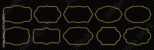Golden 3d frame set. Oriental style shiny realistic ornamental Islamic windows, Indian border, decorative element, morocco shapes. Vector illustration for invitation, greeting card, decorative design