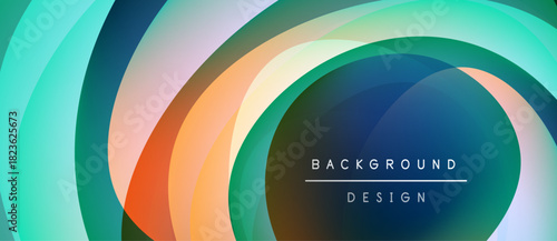 Abstract layers create vibrant circular design. Colors blend, forming dynamic visual effect. Modern background suitable for various projects.