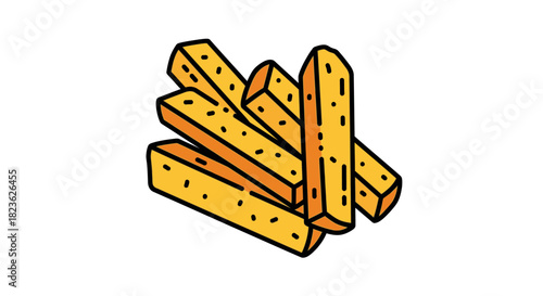 A charming, hand-drawn illustration depicts a delicious pile of golden french fries, perfect for fast food menus or casual dining advertisements.