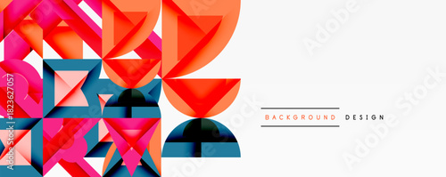 Abstract geometric shapes, vibrant colors, modern design. Clean white space balances complex patterns, creating visual interest.