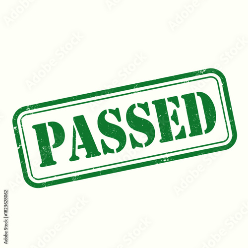 Green rubber stamp with the word PASSED inside a rectangular border, indicating approval.