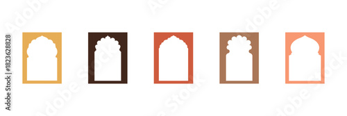  Set of black silhouette eid mubarak decorative arches, mosque borders or moroccan gates. Perfect for Eid, Ramadan, Diwali, and festive invitations. eps 10  
