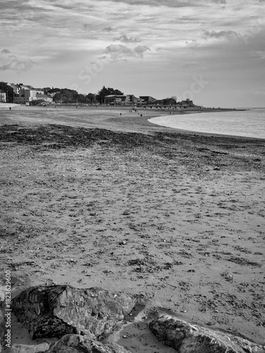 Black and white landscape photograph of Exmouth seafront