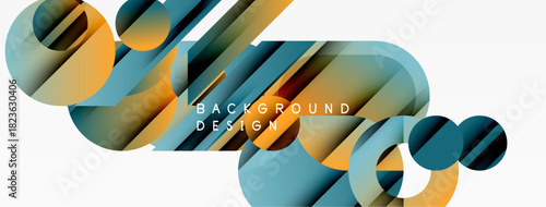 Abstract geometric shapes, blue, orange hues. Modern design elements create dynamic visual texture. Minimalist style, clean lines.