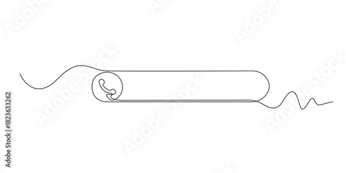 Continuous line drawing of a phone search icon. Minimalist single-line illustration representing contact lookup, communication tools, helpline access, and customer support themes.