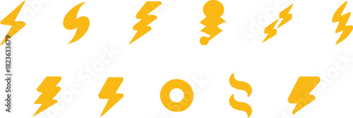  Vector lightning bolt set illustration with golden autumn star leaf design symbol pattern