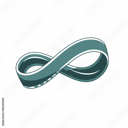 A stylized teal Mobius strip forms an endless infinity symbol, representing continuity and paradox.