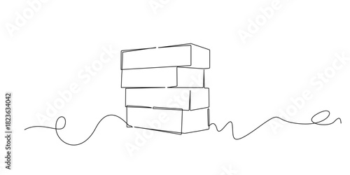 Continuous line drawing of stacked bricks. Single-line illustration suitable for construction themes, building materials, masonry work, architecture design, and industry concepts.