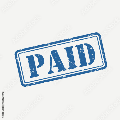 A blue rubber stamp with the word PAID imprinted in bold white letters.